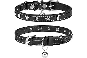 Personalized Leather Cat Collars with Bell, Adjustable Safe Buckle Collar