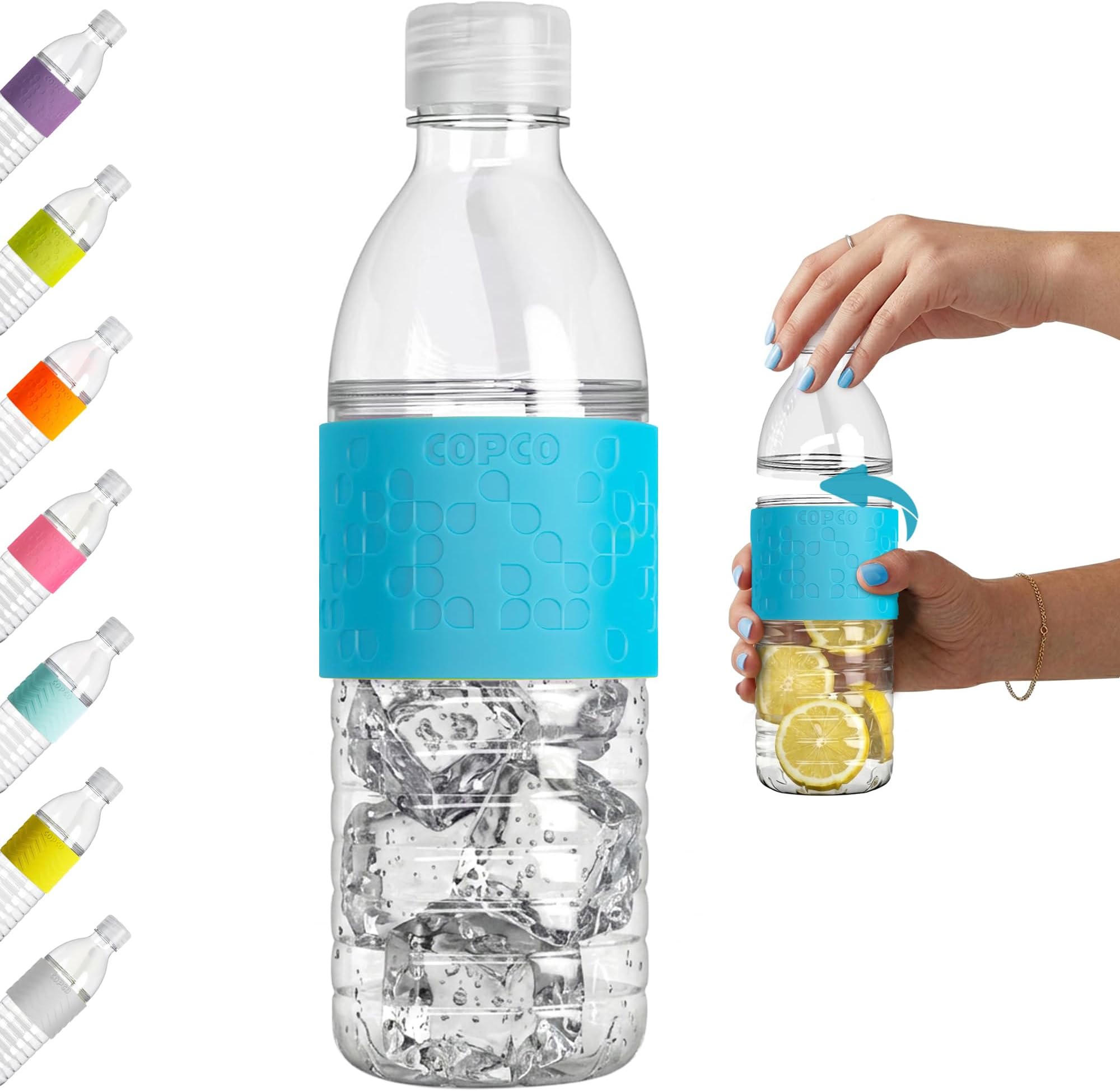 Copco Hydra 16.9 oz Water Bottle – Leak Proof, Tritan Durable, BPA Free, Dishwasher Safe, Twist Open Body for Ice & Easy Cleaning, Silicone Non-Slip Grip, Portable for Gym & Office (Light Blue)