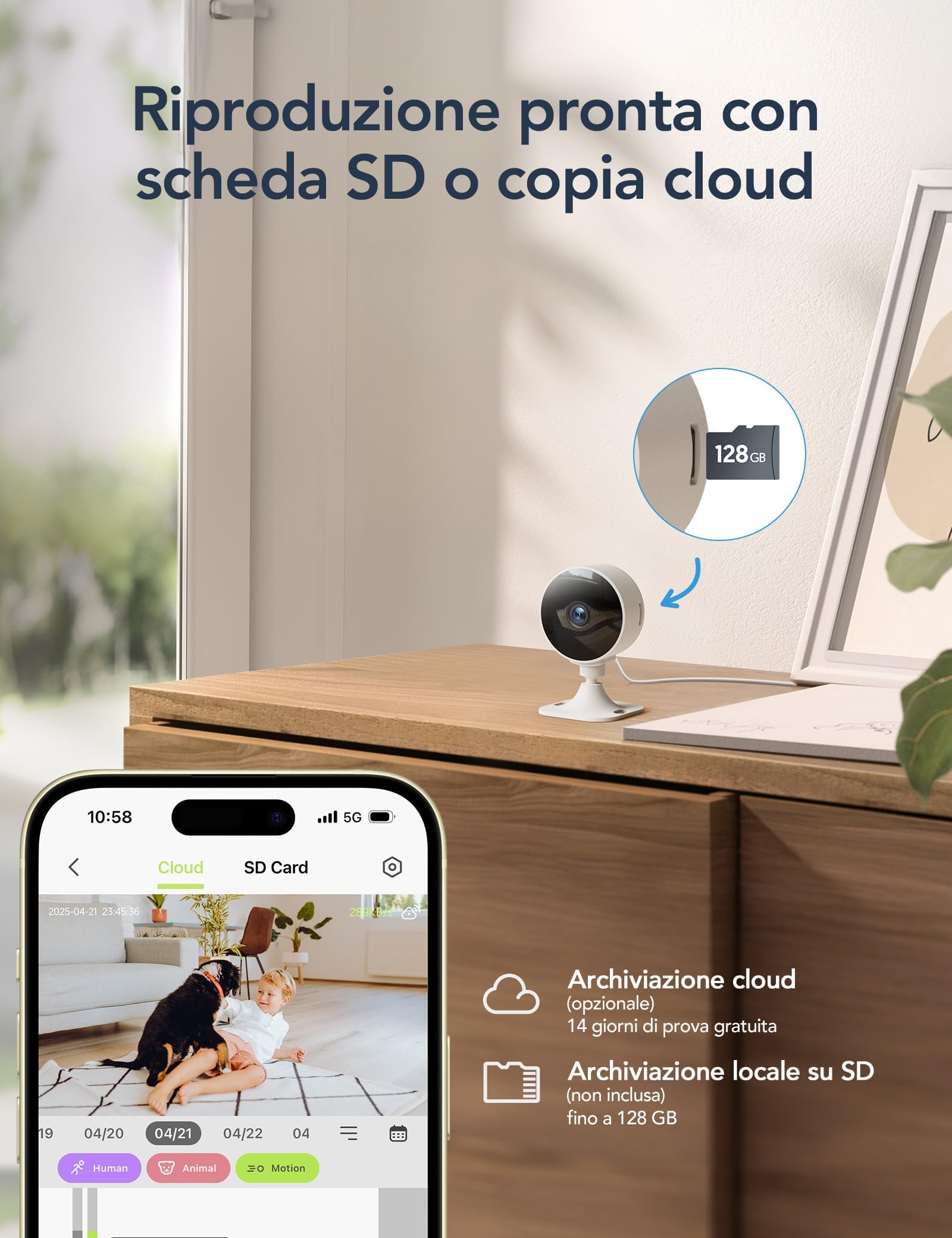 GNCC Telecamere WiFi Interno 4 Pezzi, 1080P Videocamera Sorveglianza, Visione Notturna, PIR Rilevamento del Movimento, Audio Bidirezionale, Abbonamento Cloud/SD, Compatibile con Alexa, 2,4 GHz Wi-Fi