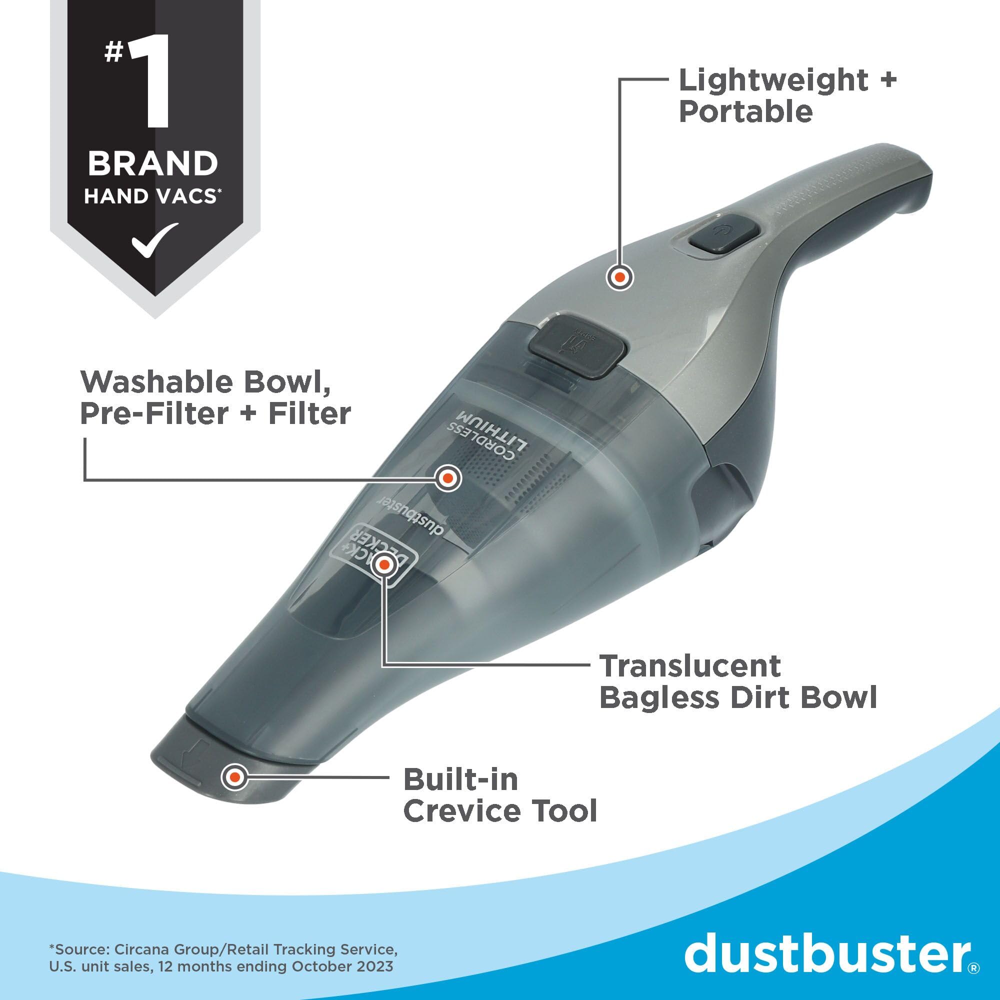BLACK+DECKER DUSTBUSTER Hand Vacuum HNVC220BCZ01, aspirapolvere a Mano, Miscela, Grigio Scuro, Taglia unica