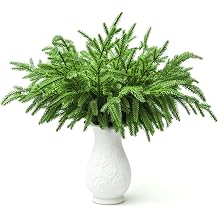 Mousterian 12 Pcs Christmas Norfolk Pine Branches Real Touch Norfolk Pine Stems For Christmas Decorations, Artificial Greenery Xmas Faux Branches For DIY Indoor Outdoor Home Decor