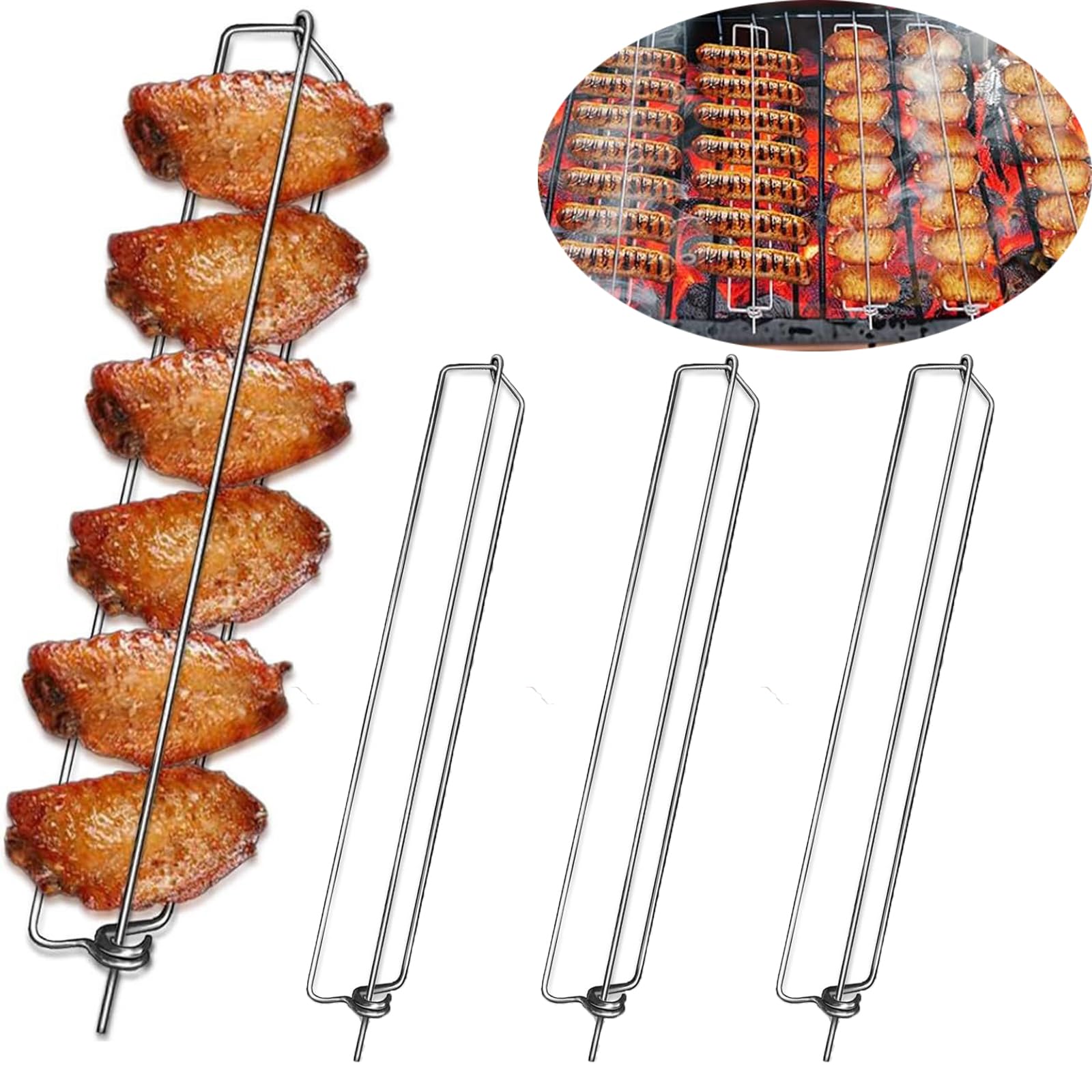 4 Pezzi Clamping Wing Rails for Grilling Chicken Wings,Chicken Wing BBQ Fork,Ali di Pollo Forchetta BBQ,Set di Strumenti per Barbecue con Ali di Pollo Picnic All'Aperto