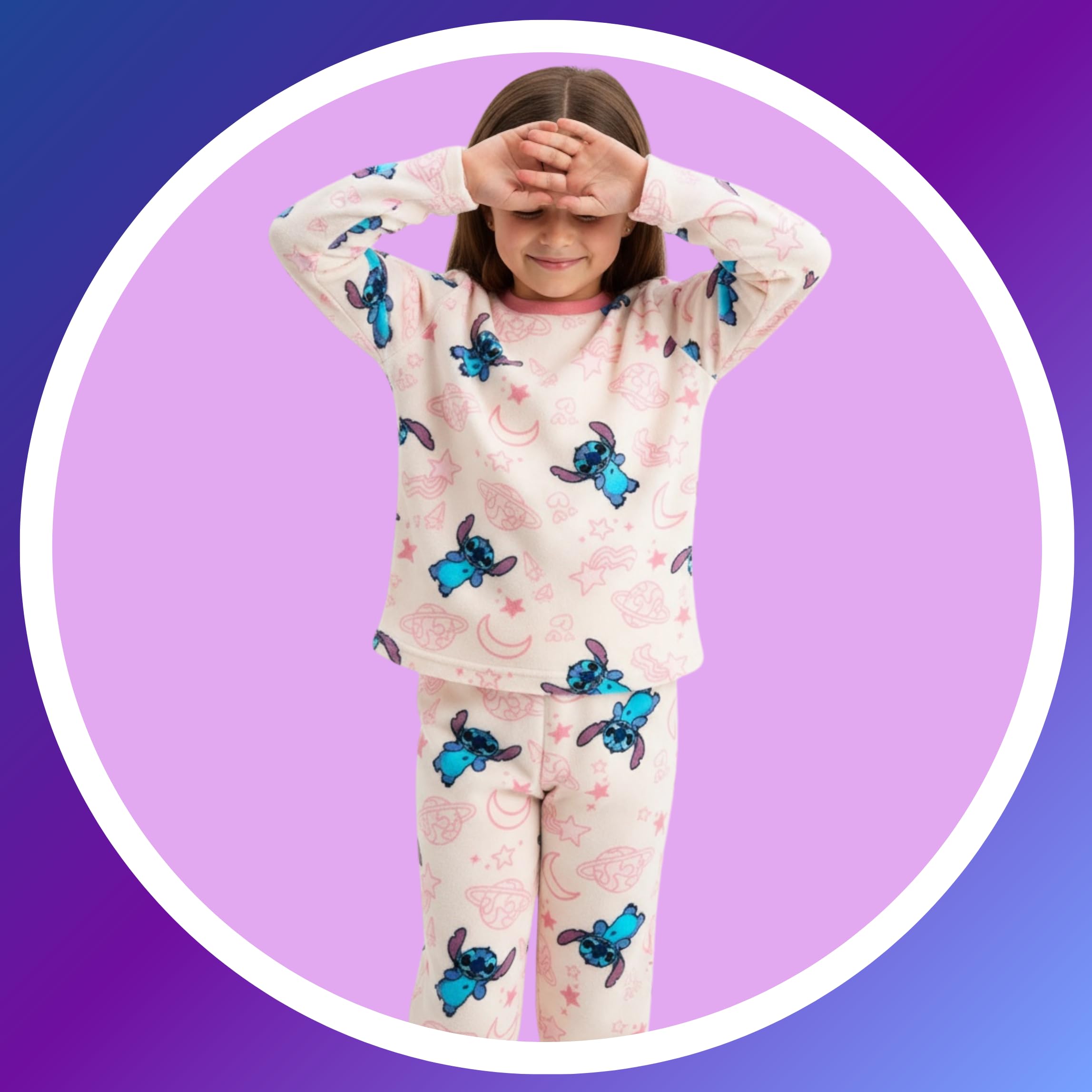 Disney Stitch Pigiama per Ragazze, Set da 2 Pezzi Pigiama in Morbido Pile per Bambino, Taglie 3 a 8 Anni