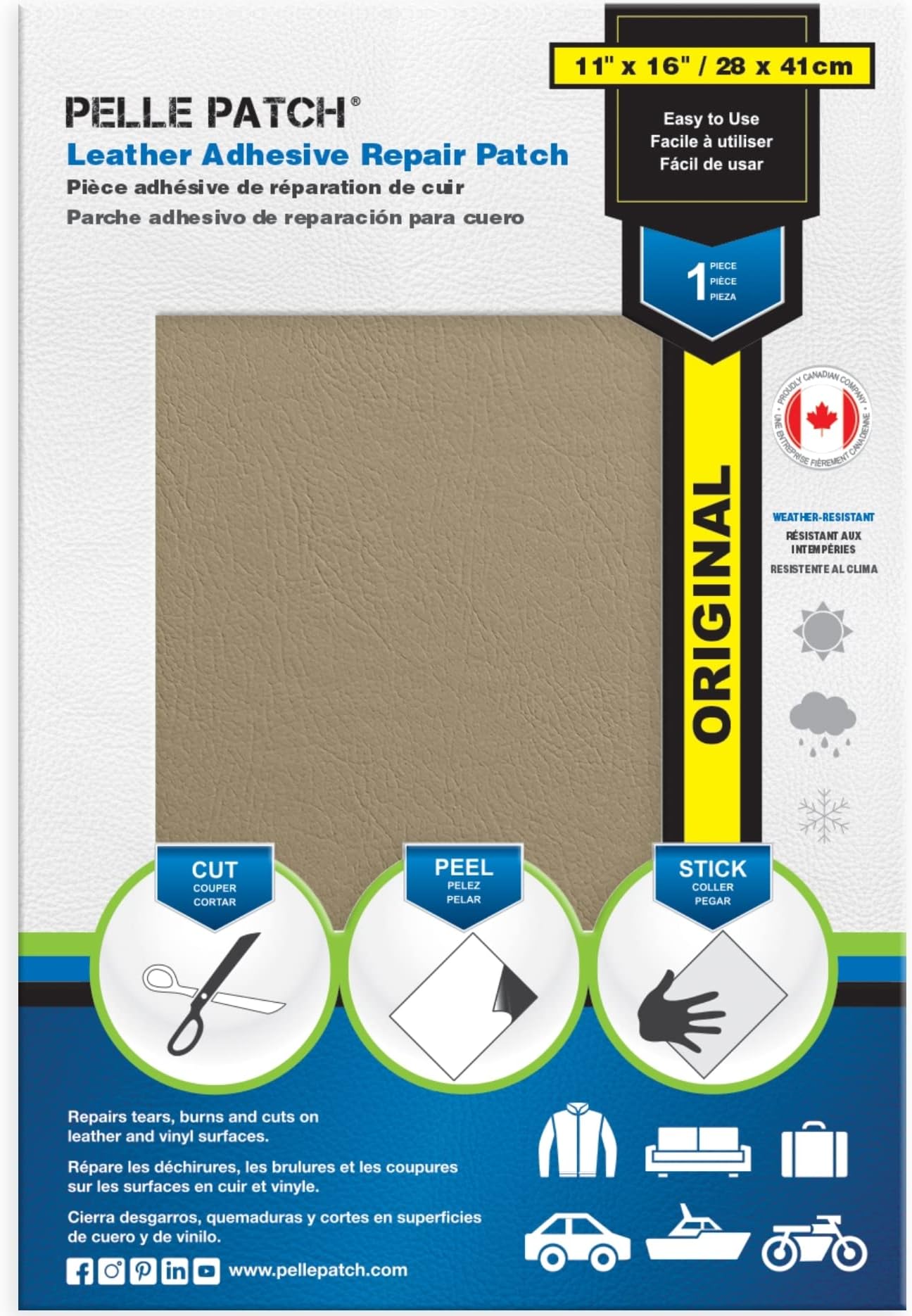 Pelle Patch - Beige Leather Repair Kit - 25 Colors Available - Original 11x16 - Beige