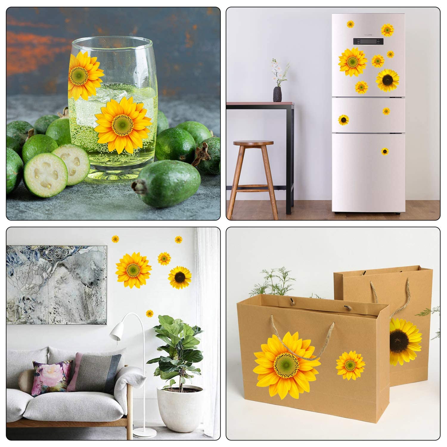 54 calcomanías de pared de girasol, removibles, 3D, decoración de girasol, autoadhesivas, impermeables, calcomanías de pared para sala de estar, baño, dormitorio, decoración