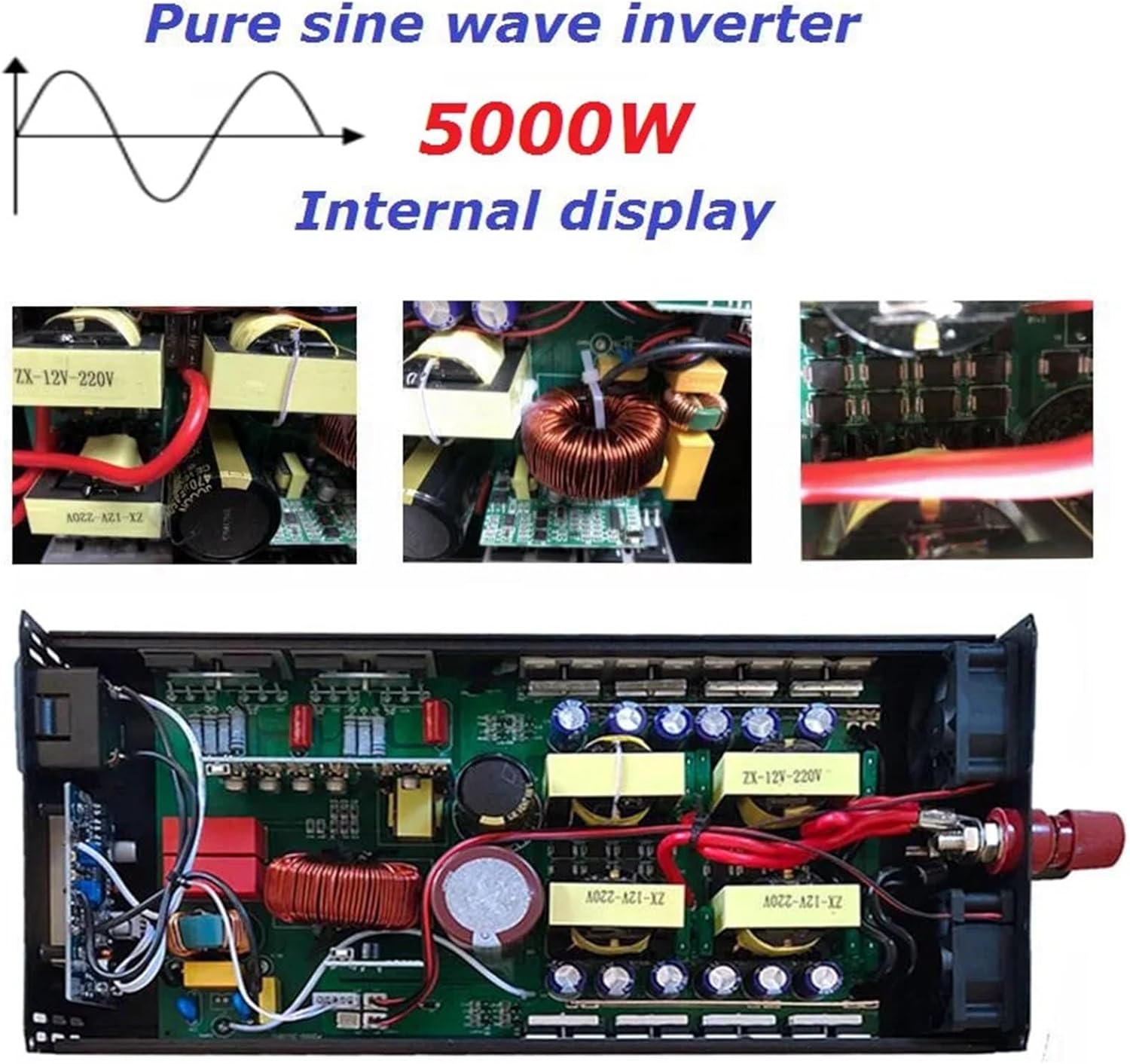 4000W 5000W Pure Sine Wave Inverter DC12V 24V 48V 60V to AC 110V 220V Solar Power Voltage Converter Car Household(12V 4000W,220V-230V 60Hz)