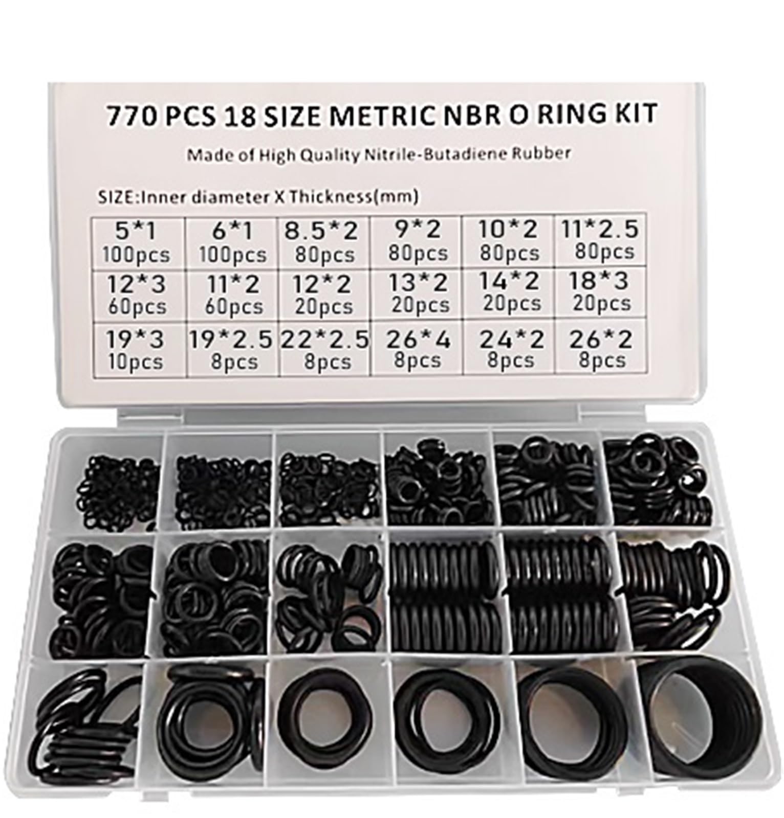 Jeu de joints toriques, 18 ronds en caoutchouc nitrile, d'étanchéité élastiques résistants à l'huile, réparation robinetterie et plomberie Joint de culasse de moteur(770pcs-Box)