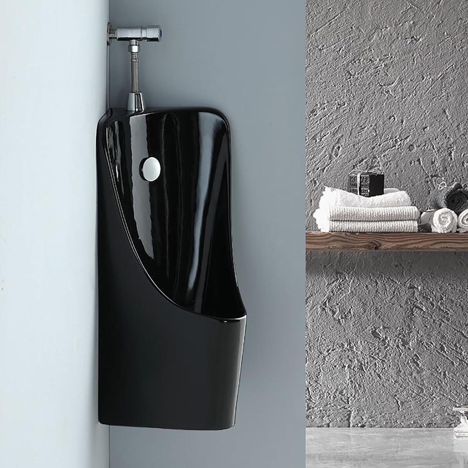 Corner Wall Mount Urinal for Men Bathroom Toilet Garage Urinal Porcelain Urinals Push Type Flush Urine Diverter(White)