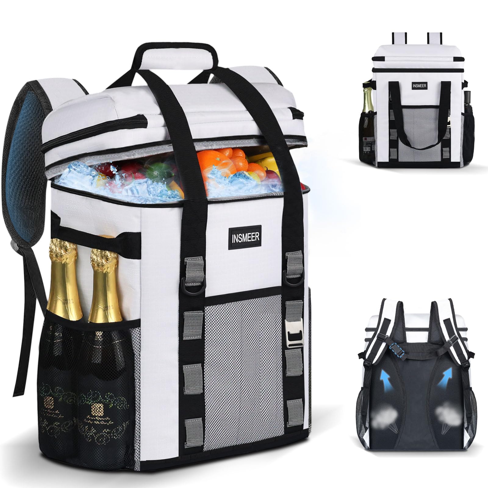 INSMEER Cooler Backpack 35L Cool Bag Backpack, LeakProof Cooler Bag for 60 Cans, Insulated Backpack Cooler Rucksack with Multiple Pockets, 12 Hours Cold, for Picnic Backpack Beach Camping Shopping