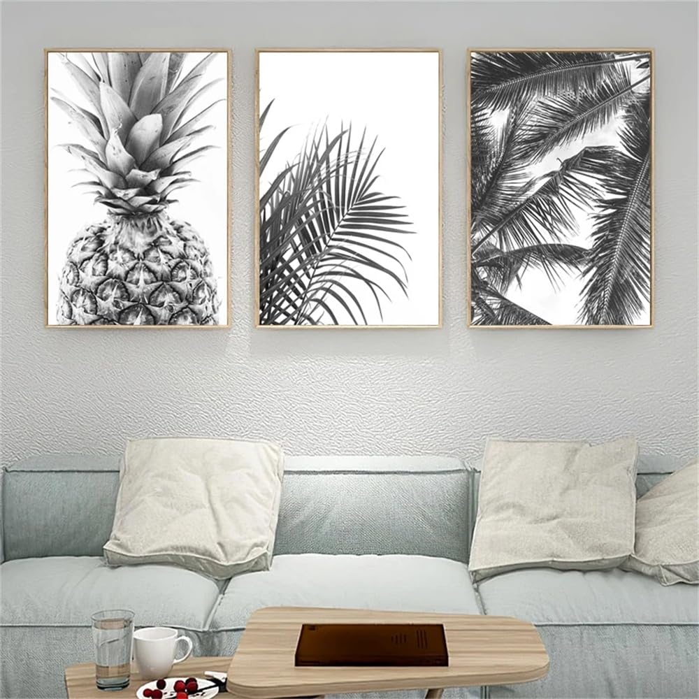 WUHBCZ Art Pictures-Abstract Black White Palm Tree Leaves Canvas Painting Nordic Plants Pineapple Wall Art Poster and Print Minimalist Living Room Office Decor-50 * 70cm/3PCS (No Frame)