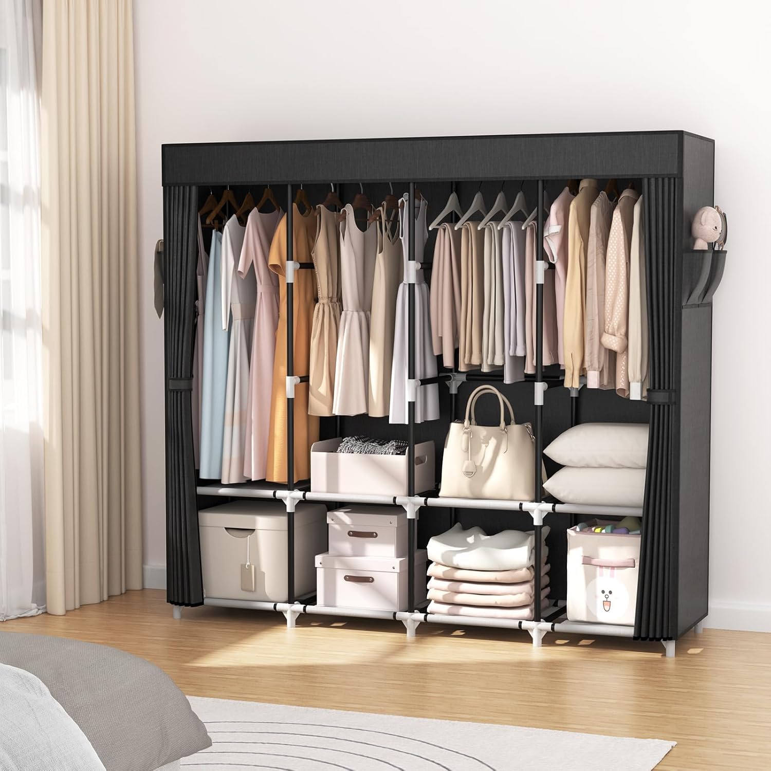 RELOVE Armadio Componibile 12 Cubi In Plastica PP - 111x37x147 Cm, Modulare E Salvaspazio Per Camera Da Letto, Con Ante - 3