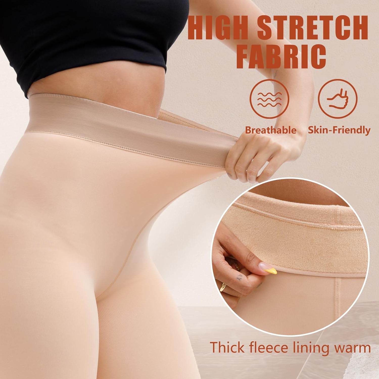 HONGTEYA Fleece Lined Tights Women Winter Thermal Leggings Pantyhose Fake Translucent Thick Warm Sheer Tights - Image 4