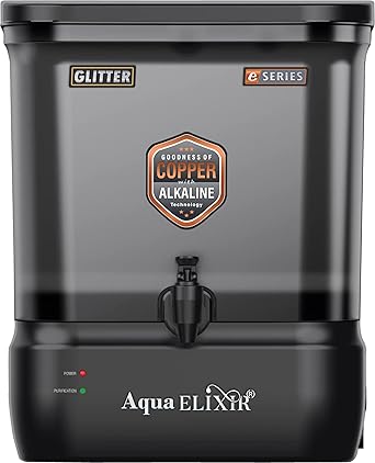 Aqua Elixir Glitter RO + UV + UF + MTDS COPPER ALKALINE WATER PURIFIER (Black)
