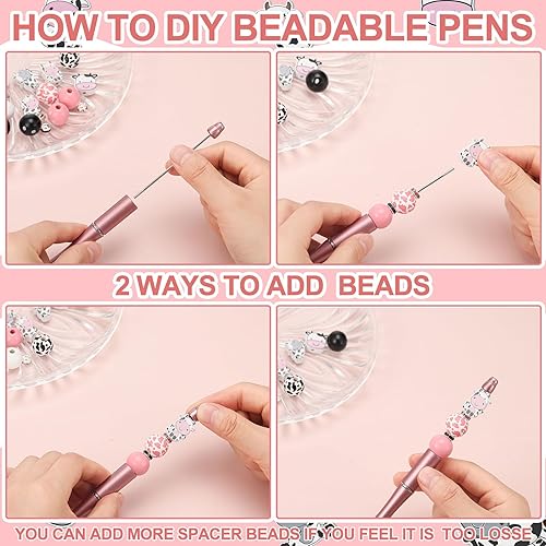 Miniatura 5 de Colarr Juego de 24 bolígrafos de plástico con cuentas, kit de fabricación de bolígrafos de cuentas surtidas, cuentas de madera, cuentas de cristal,