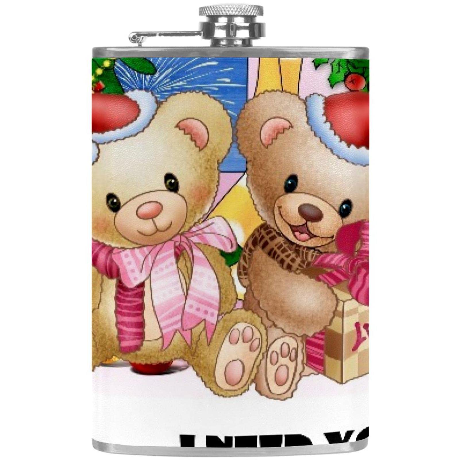 Flasque en acier inoxydable durable avec entonnoir, finition soignée motif ours de Noël