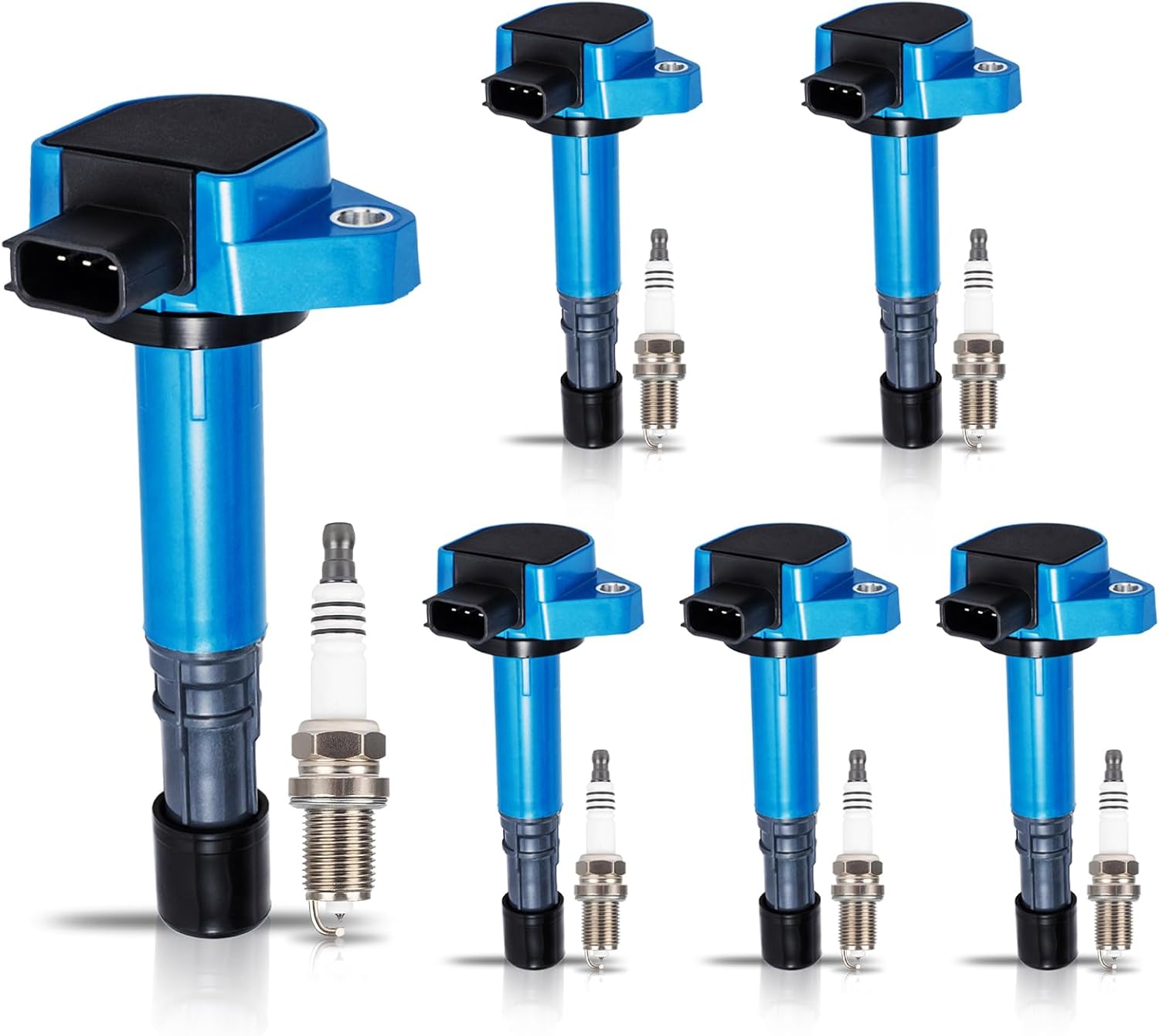 ENA Set of 6 Blue Ignition Coil Pack with Spark Plug 3.5L V6 2001 2002 2003 2004 2005 2006 2007 2008 Compatible with Acura Honda Saturn MDX Pilot Vue Ridgeline Coils Plugs for UF400 UF307 4503 PK16TT