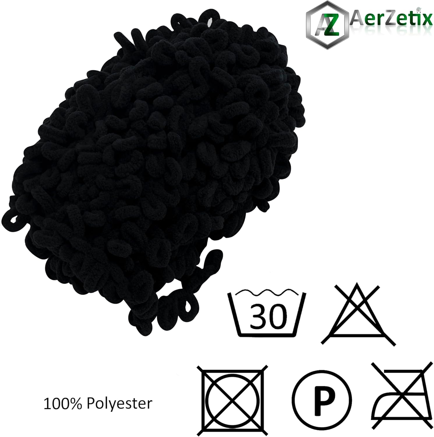 AERZETIX - C74140 - 100 g ball of loop finger knitting yarn - black - polyester - crochet needles making haberdashery carving clothes scarf