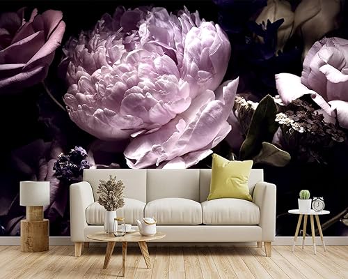 Miniatura 2 de Papel tapiz de tela botánica floral de peonía negra, morado, para sala de estar, dormitorio, baño, flores oscuras, mural de pared grande, 137 x 96
