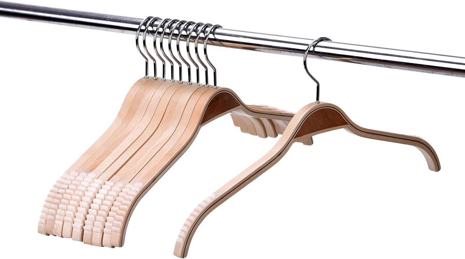 Wooden Coat Hangers, Light Weight Natural Clothers Hangers with Non Slip Pant Bar for Suits, Shirts, Jackets, Dress, Pant 30 Pack