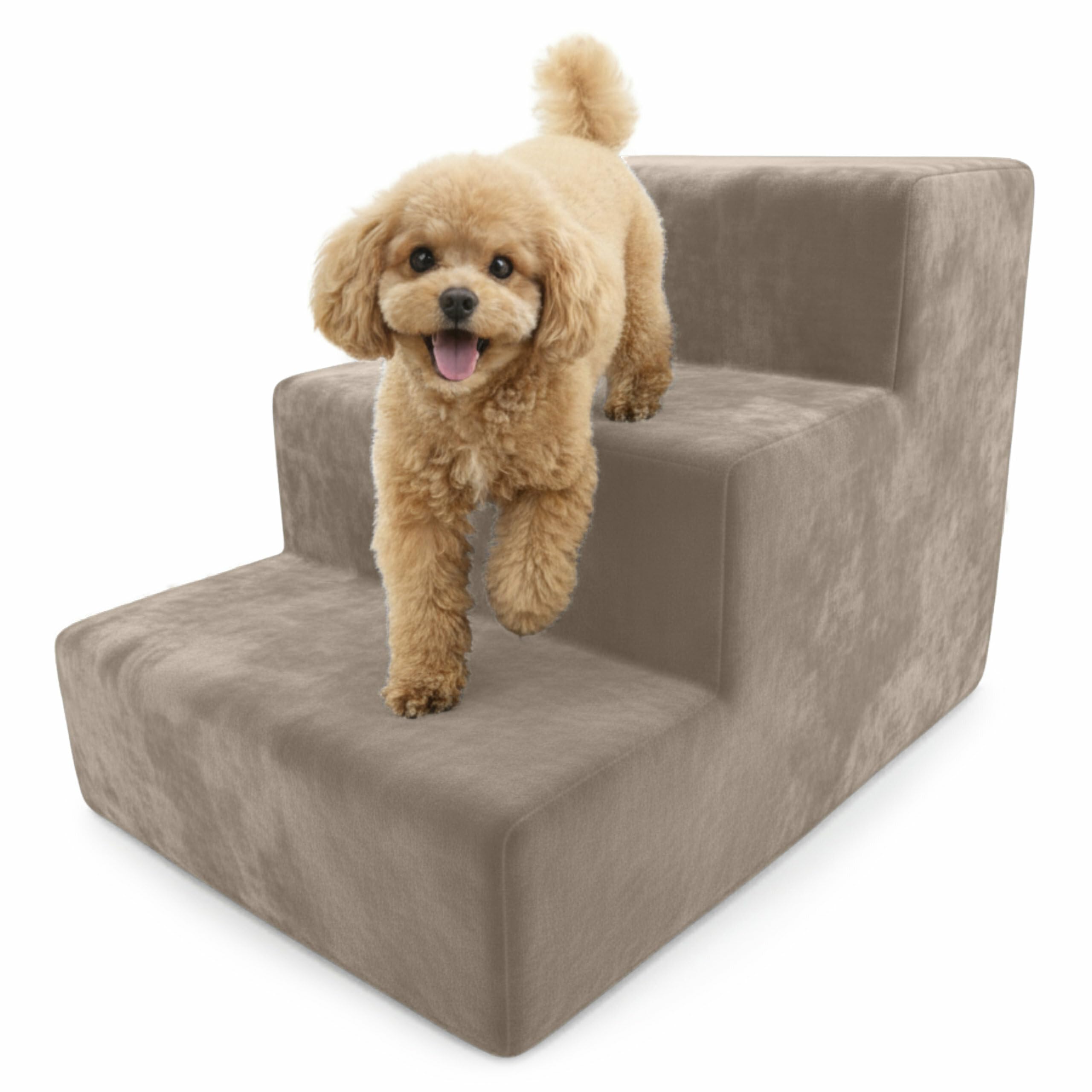 Muralo Scala per Cani 3 Gradini 30 cm - Scaletta Antiscivolo per Cani di Piccola Taglia e Gatti, Rivestimento Magic Velvet Lavabile, Portata fino a 17 kg, Per letto e divano (Beige)