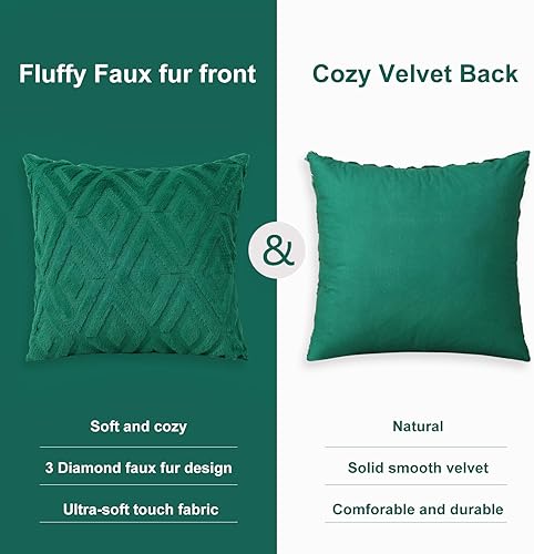 Miniatura 3 de Juego de 2 fundas de almohada suaves de piel sintética de 18 x 18 pulgadas, fundas decorativas de felpa de lana corta para Navidad, fundas de cojín