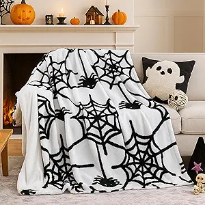 weigelia Halloween Throw Blanket - White Cute Spider Web Design Fleece Throw for Decorating Couch Bed Sofa, Soft Cozy Plush Halloween Blanket Gift for Kids Women, 50'' x 60''