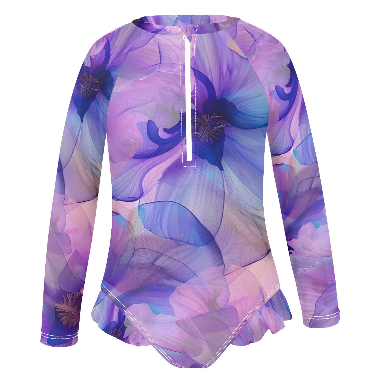 ALAZA Swimsuit for Girls Long Sleeve Rashguard Bathing Suit Floral Purple Watercolor Quick Dry 4T