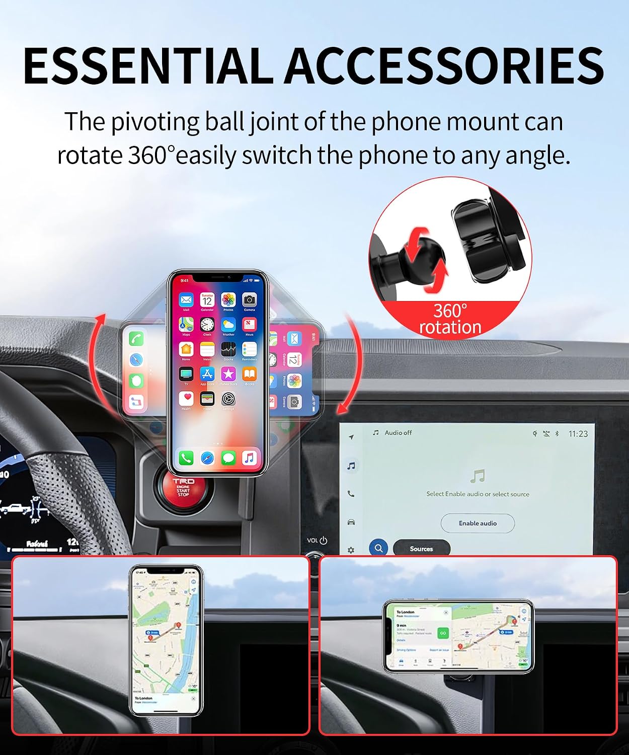 Car Phone Holder for 2024-2026 Toyota Tacoma/2025 2026 4Runner Accessories 8-Inch Screen Fixed Clip,360° Rotation Phone Mount Compatible with MagSafe,Phone Holder Does Not Affect Air Vent