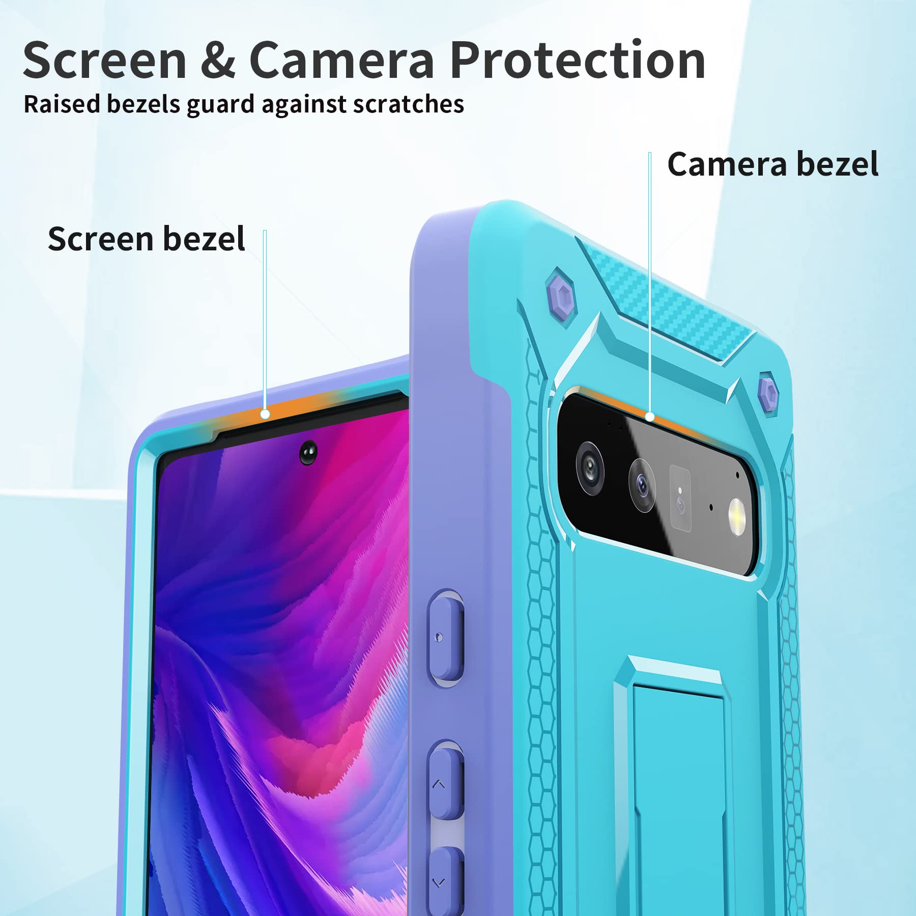 AICase Custodia Per Google Pixel 6 Pro - Antiurto Con Cavalletto Incorporato, Chiusura Magnetica, Blu Mimetico - 2