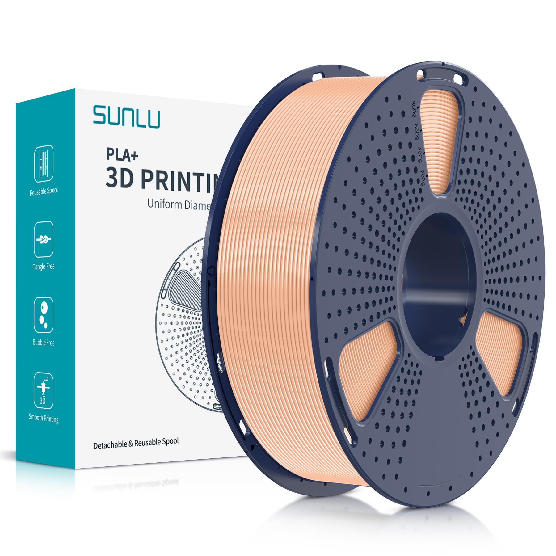 SUNLU PLA Plus filamento per stampante 3D, Filamento PLA+ 1.75mm, Filamento ad alta resistenza compatibile con stampanti 3D FDM, Precisione dimensionale +/- 0.02 mm, Bobina da 1kg (2.2LBS), Pelle