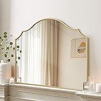 Besdomus 35x26 Gold Scalloped Wall Mirror - Modern Wooden Frame for Dresser Vanity Bedroom Fireplace Entryway Minimalist Decor