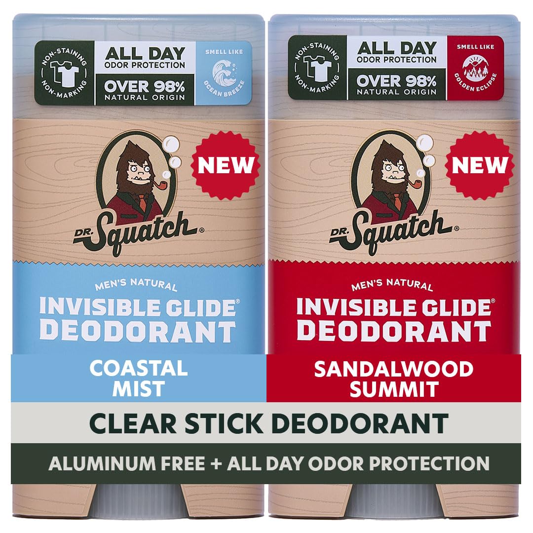 Dr Squatch Invisible Glide Natural Mens Deodorant Smooth Glide No Stains Aluminum Free Deodorant Men Safe for Sensitive