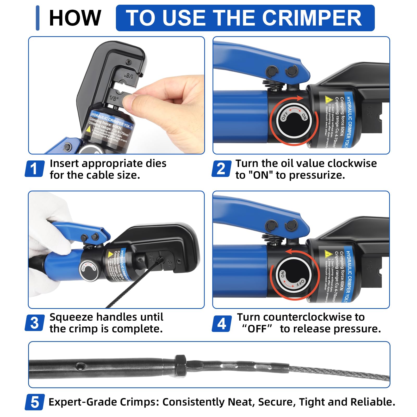 Funnerlulu Hydraulic Crimping Tool With 9 Hardened Dies, Steel - View #9