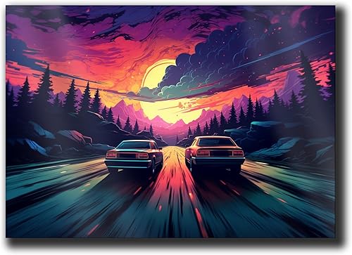 Unique Synthwave Style Retro Art, 80s style art, framed poster print, guest room art, cool living room art, Bright Wall Art, poster Prints