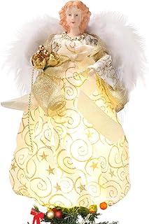 Gold Easter Tree Toppers Angel, Costume Doll with White Feather and Candy Cane, Easter Decoratives Ornament for Tree Top Desktop Living room Bedroom, 12 In Hight