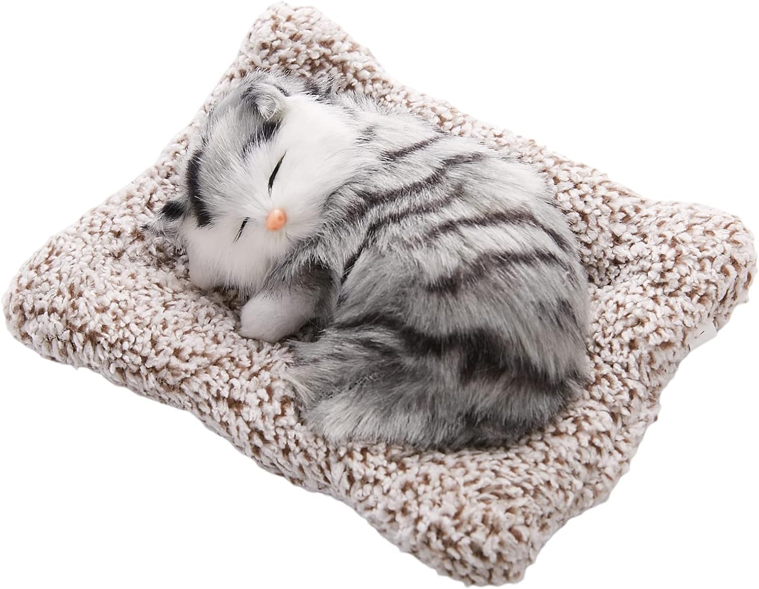 Tickles Sleeping Cat On Carpet Silicone Animal Toy for Kids Car Dashboard & Office Desk (Color: Black & Grey Size: 8 cm)