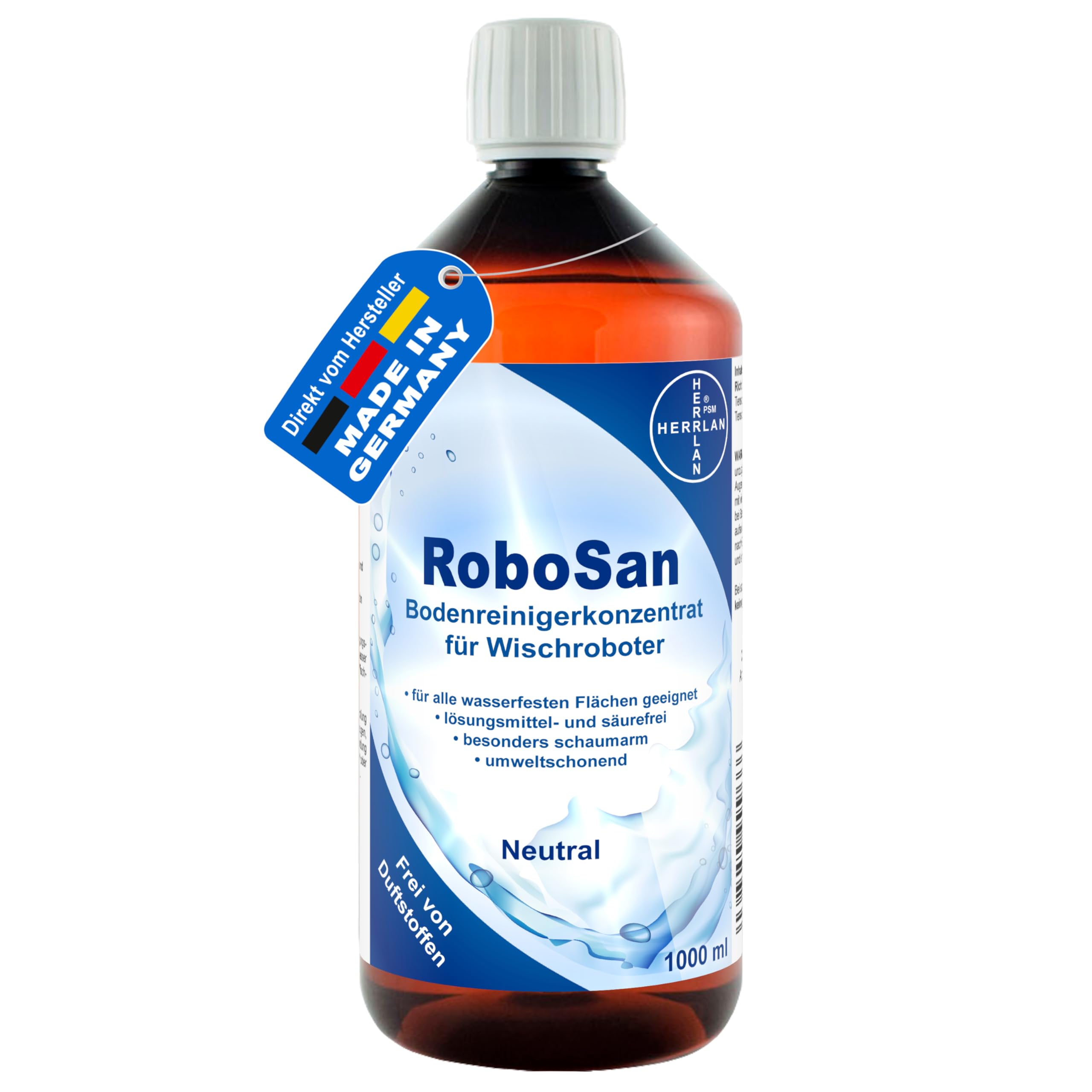 HERRLAN RoboSan Bodenreinigerkonzentrat – 1000 ml, Reinigungskonzentrat für Saug- und Wischroboter