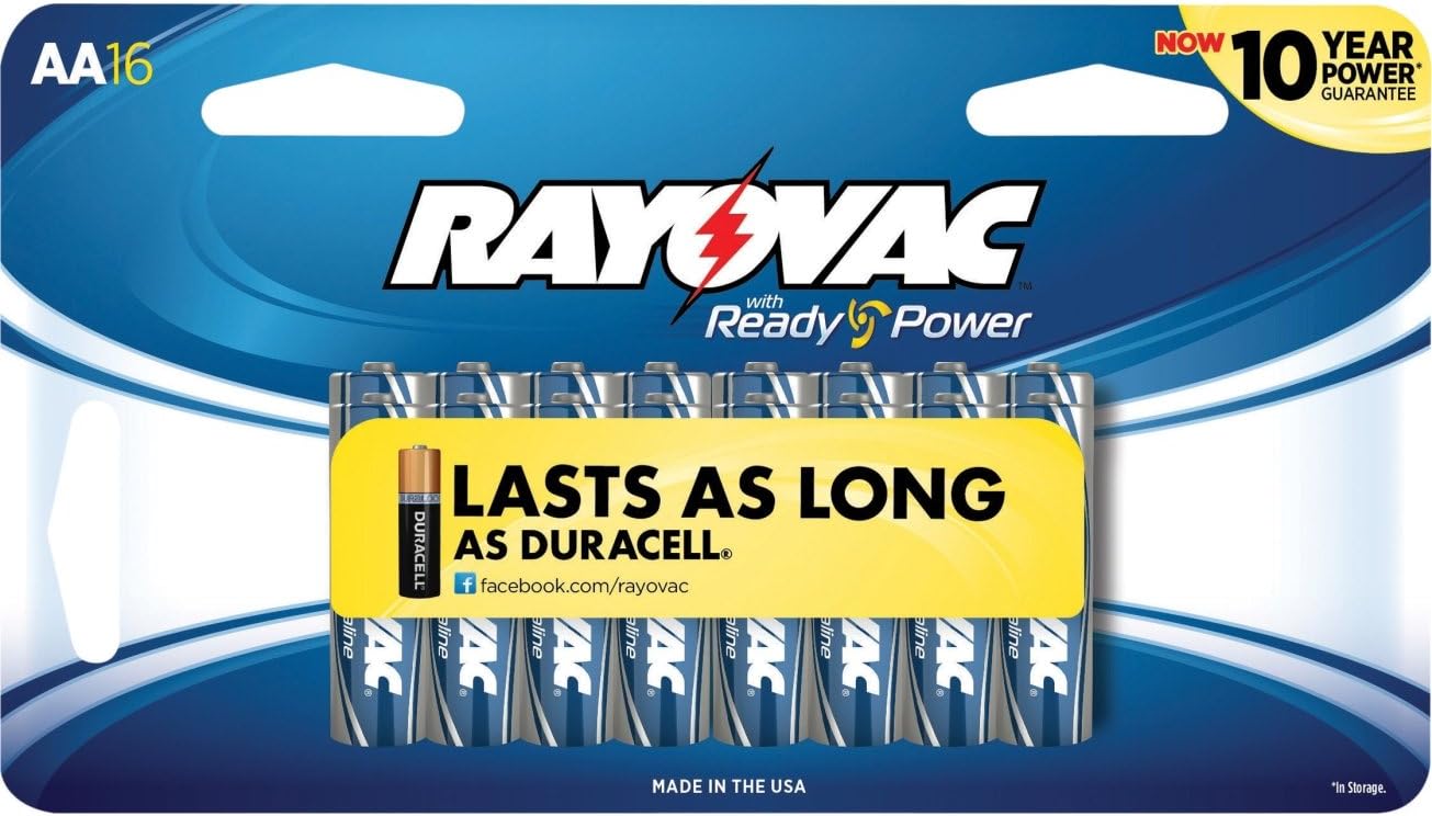 Rayovac Alkaline AA Batteries, 815-16SCF, 16-Pack