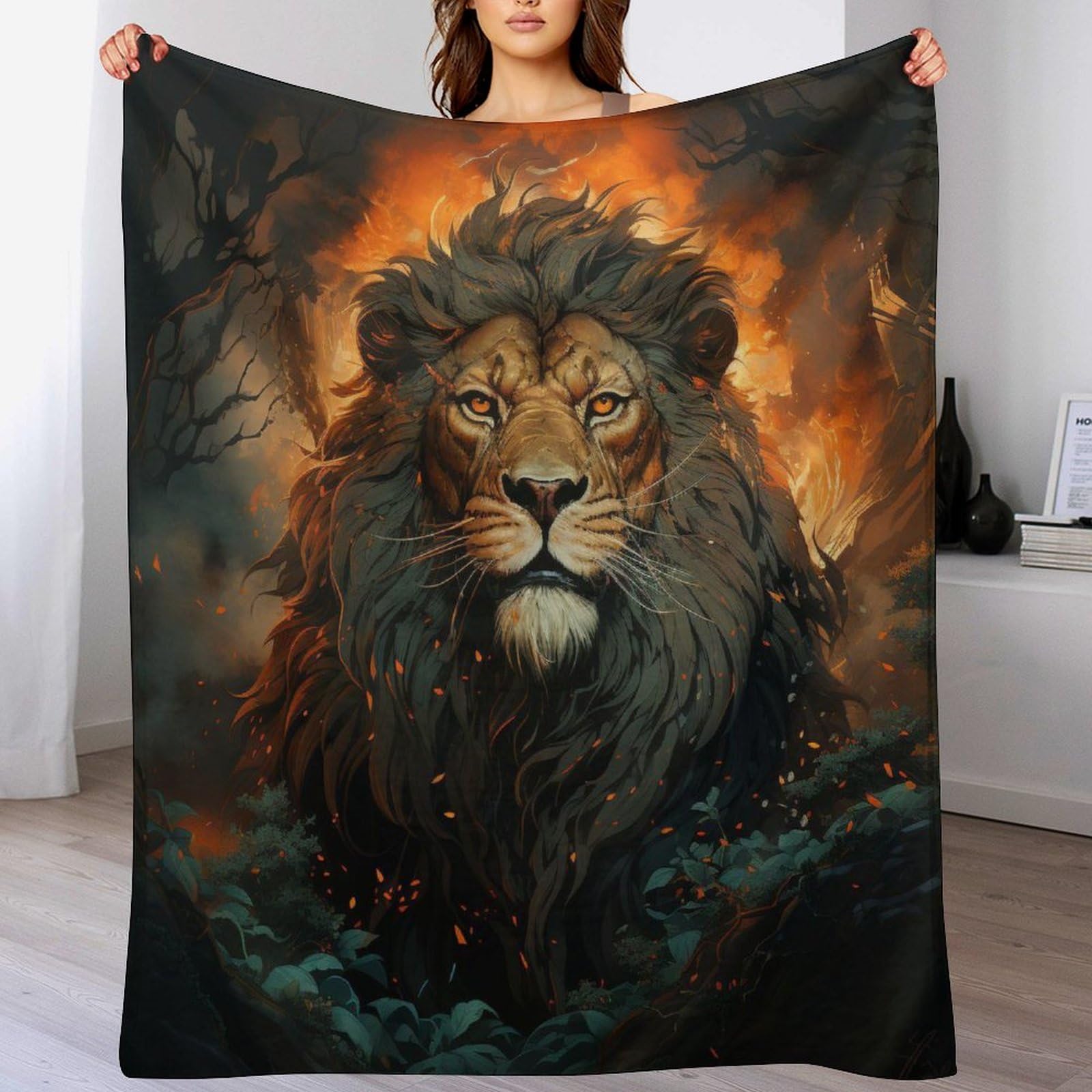 Jeté de canapé lion en flanelle couverture idéale pour la sieste de l'après-midi