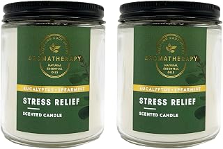Bath & Body Works Stress Relief Aromatherapy Scented Candles | Eucalyptus Spearmint Scent | | Soy Based Wax | dfrDhp | NaturalEssential Oils | 2 Pack | 7 Oz Each