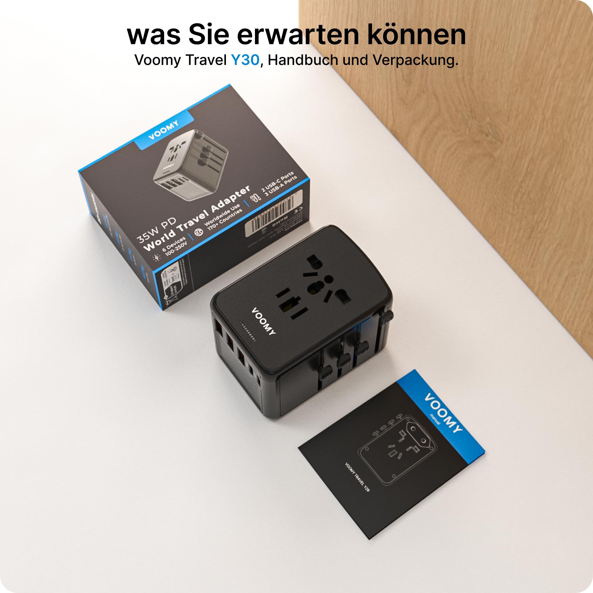 Voomy Reiseadapter Weltweit 35W, Reisestecker Adapter Weltweit mit 3 USB-A & 2 USB-C, Universal Travel Adapter für Deutschland USA England Australien Japan, Internationaler Stecker