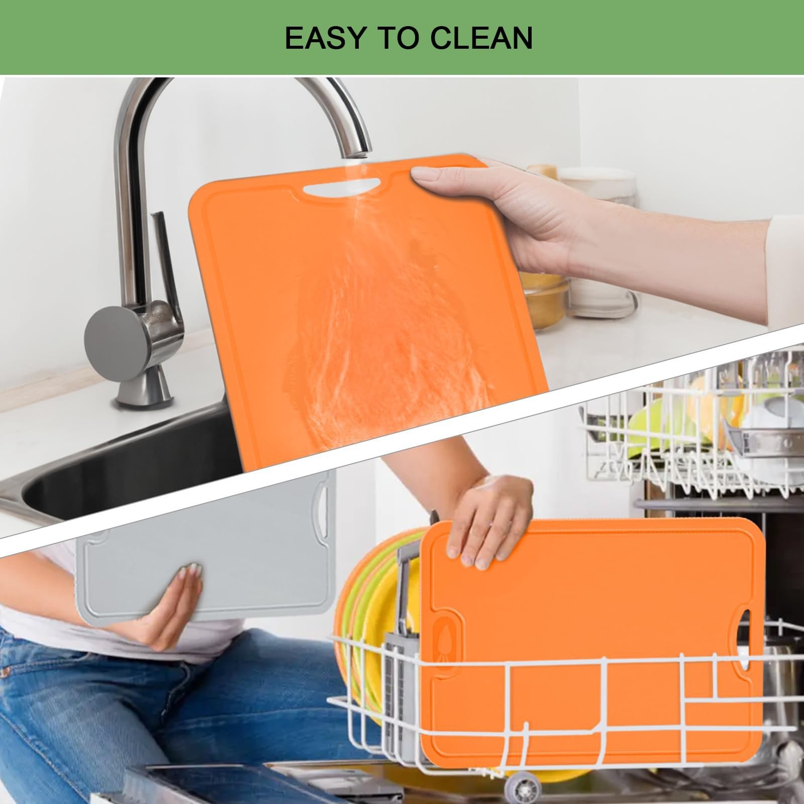 Tabla Cortar Cocina Doble Cara, Tabla de Cortar Cocina TPU, Flexibles, Livianas y Flexibles, Fáciles de Limpiar, se Pueden Colgar, Tapete de Corte para Carne, Queso, Frutas y Verduras(Orange,Medium)