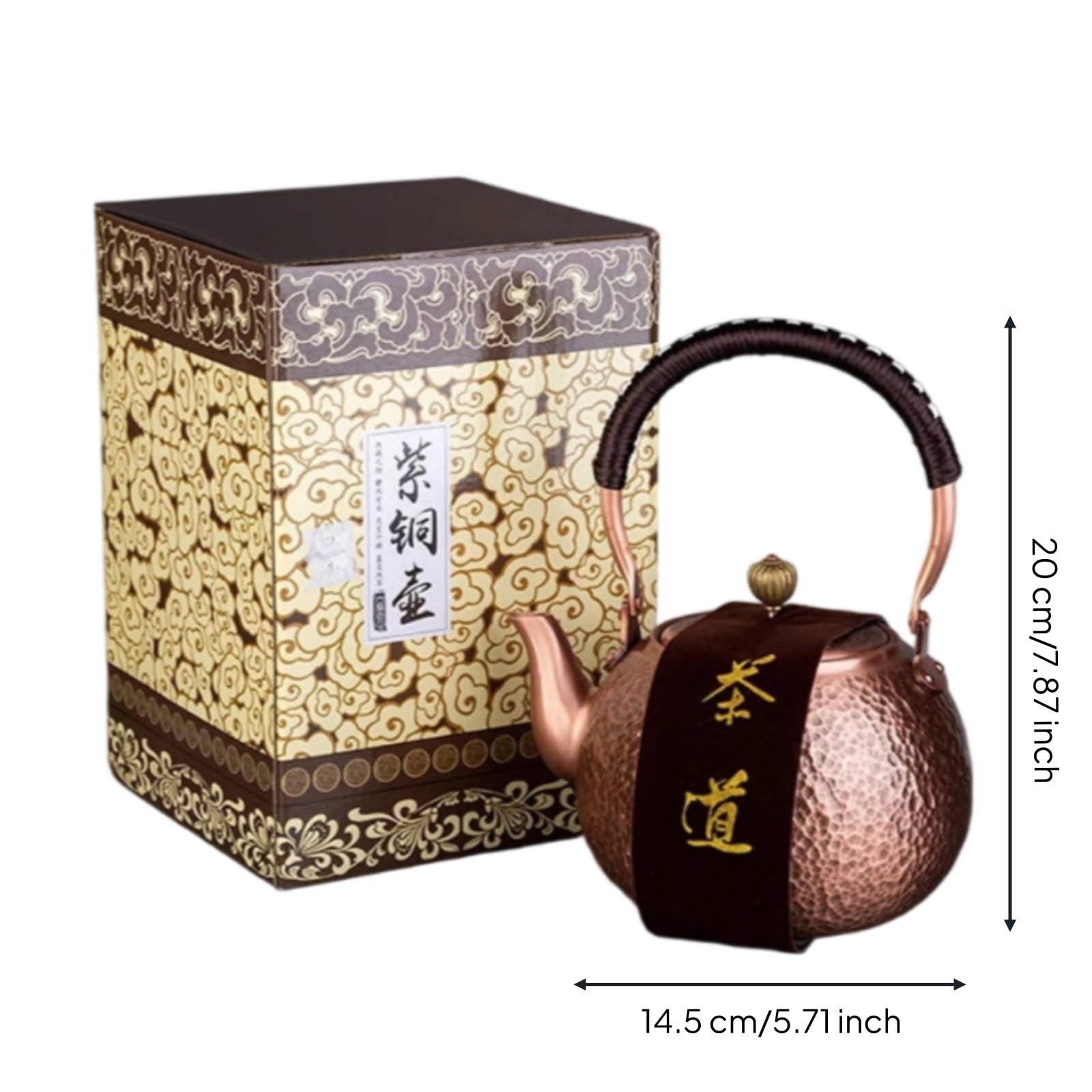 Baoblaze Bollitore in Rame Puro Teiera in Rame Artigianale Caraffa per Tè con Coperchio Rame Caldo Centro Tavola Decorativo Adatto per Tavola da Tè Cucina, Confezione In Cartone Per Teiera Singola