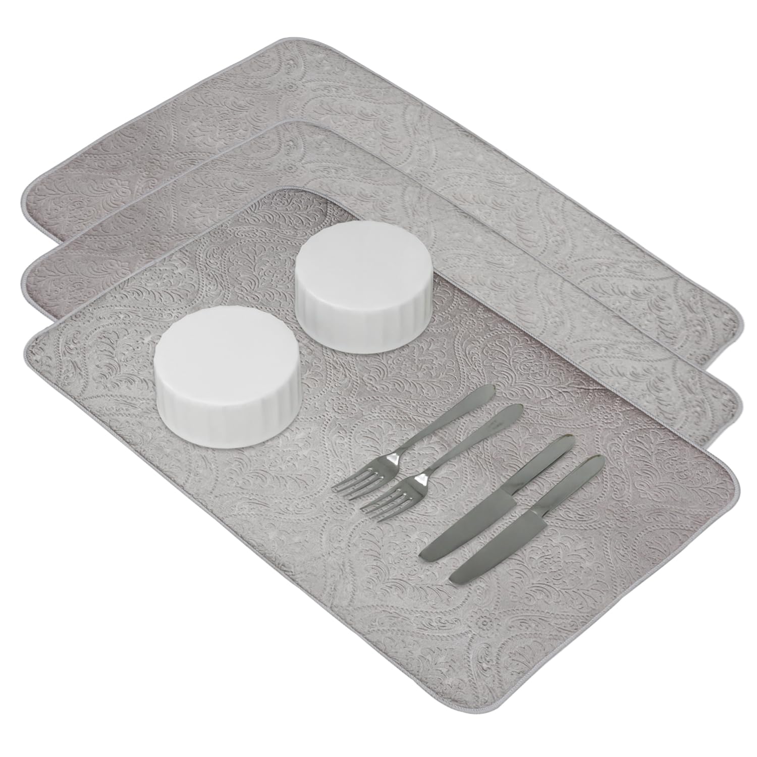 Kuber Industries Abtropfmatte, Mikrofaser-Abtropfmatte, selbstreinigende Trockenmatte, wasserabsorbierende Küchenmatte, geprägte Abtropfmatte, 38 x 50 cm, 3 Stück, Grau