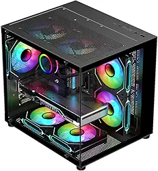 Gabinete Aquário Gamer M-ATX Preto com Vidro Temperado, USB Tipo C, Modelo CG300B, Sem Fonte e Coolers