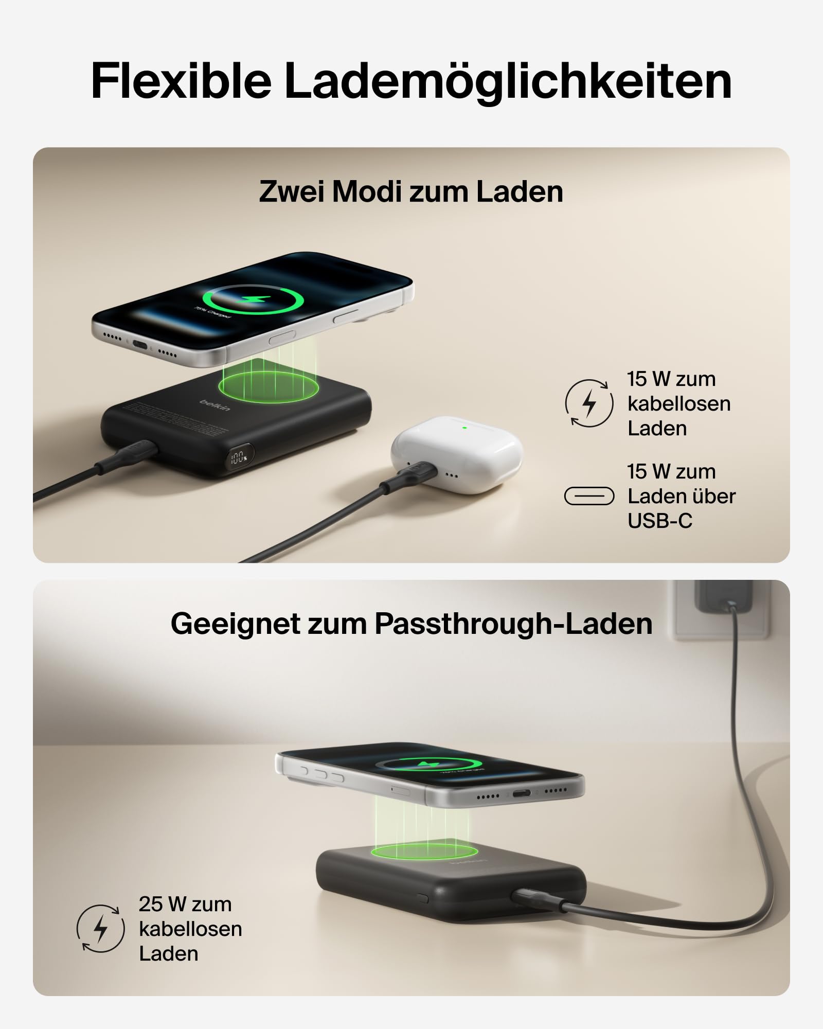 Belkin BoostCharge 10000mAh Magnetische Power Bank mit Ständer – Schwarz