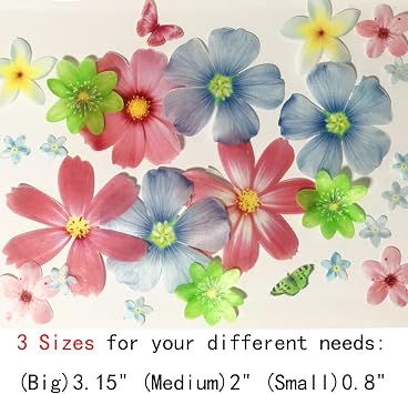 Set of 27 Edible Flowers & Butterflies Cupcake Toppers Wedding Cake Party Food Decoration Mixed Size & Colour