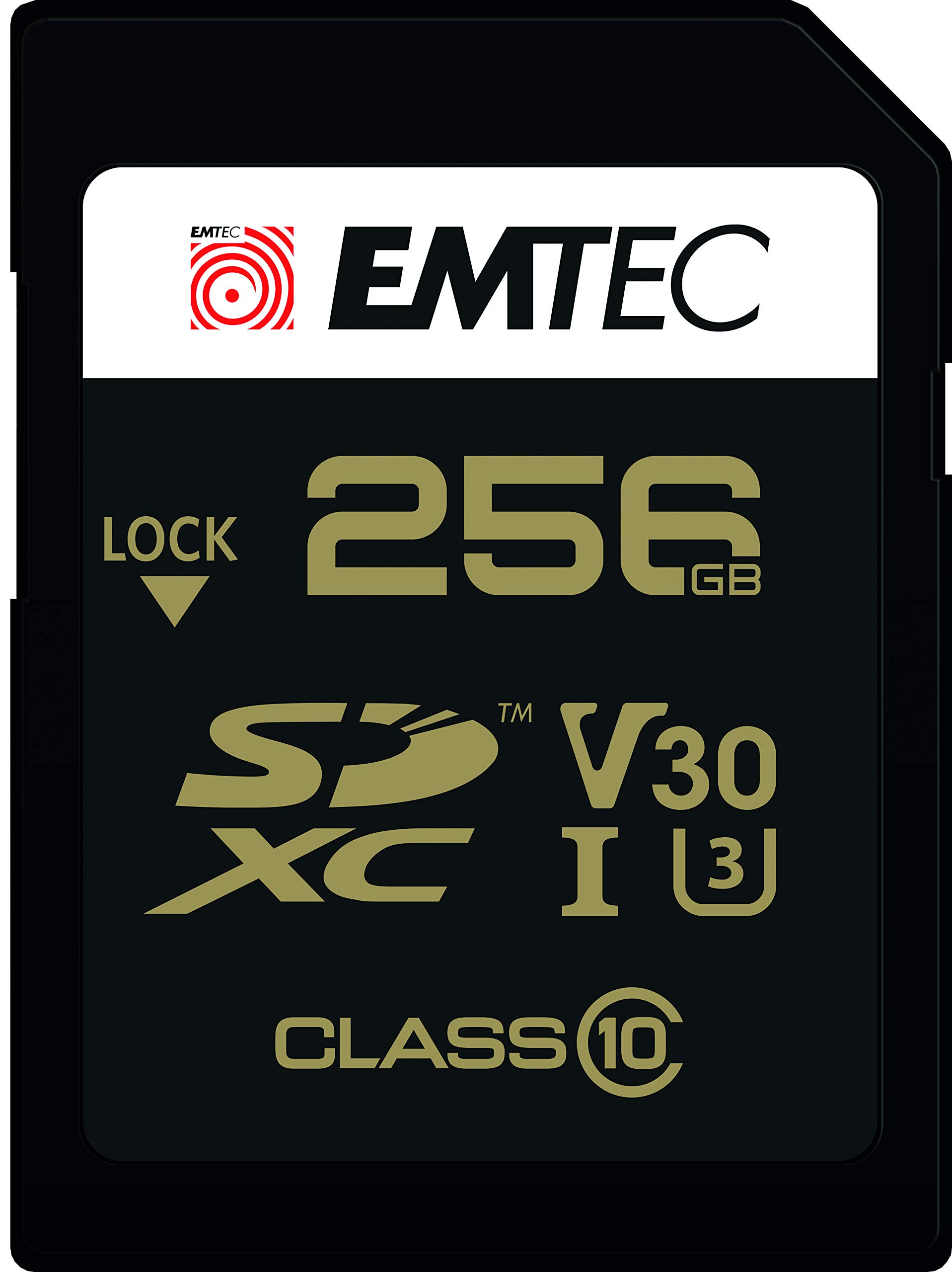 EMTEC, SpeedIN Pro SD UHS, Carte mémoire haute performance UHS-I U3 V30 256 Go, idéale pour photos et vidéos 4K, vitesse d'écriture jusqu'à 85 Mo/s, compatible avec appareils modernes, 256 Go, Noir