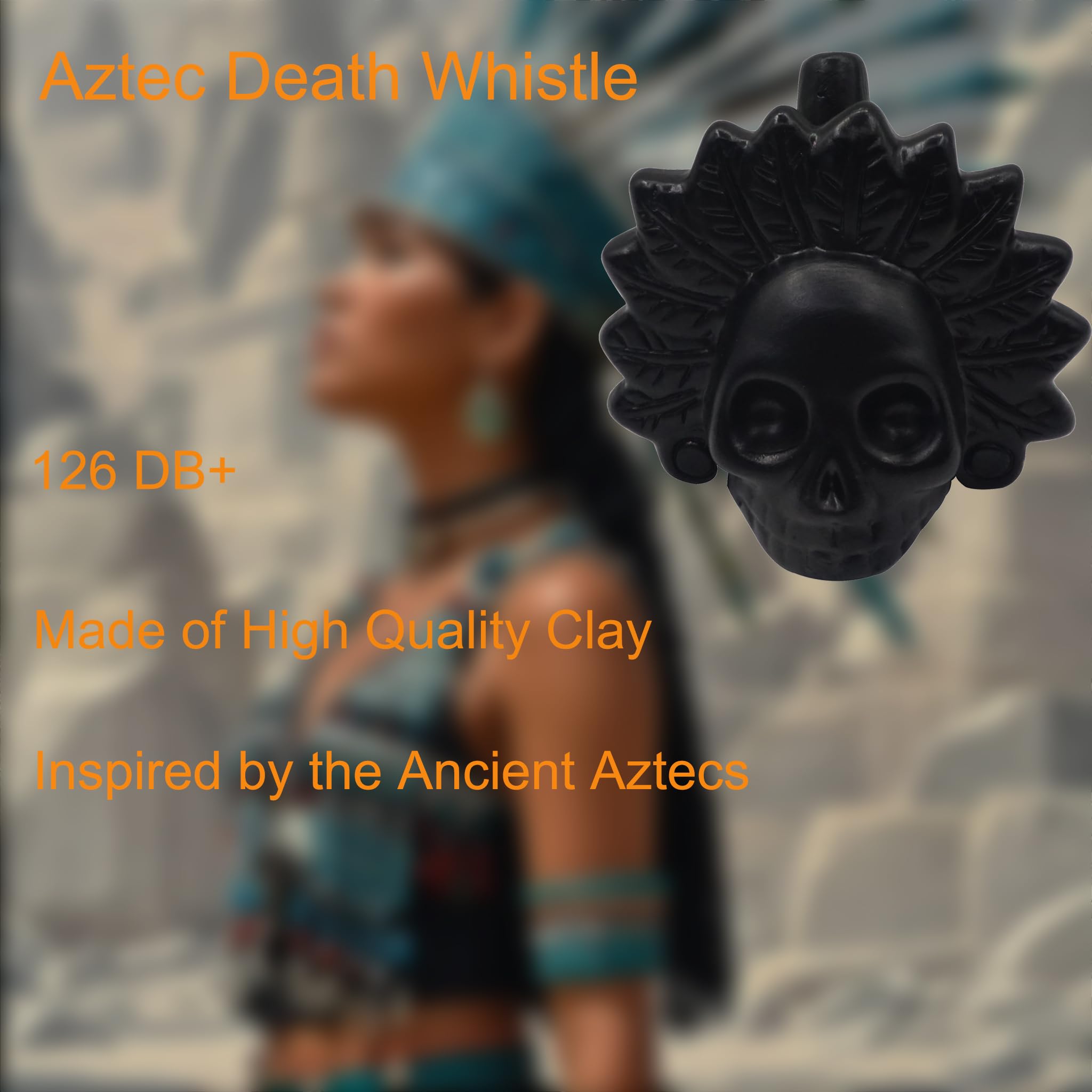 Aztec Death Whistle, 126dB+ Sons de Cris Humains, Sifflet à Tête de Mort pour la Fête d'Halloween Sifflet de Guerre Aztèque à Fort Son et Cri (Noir A)