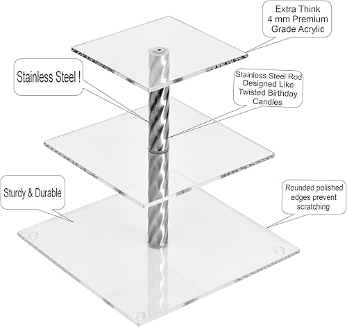 Miniatura 4 de AMT - Soporte acrílico para cupcakes, soporte acrílico transparente para 28 cupcakes, soporte de 3 niveles, perfecto para una boda, fiesta de